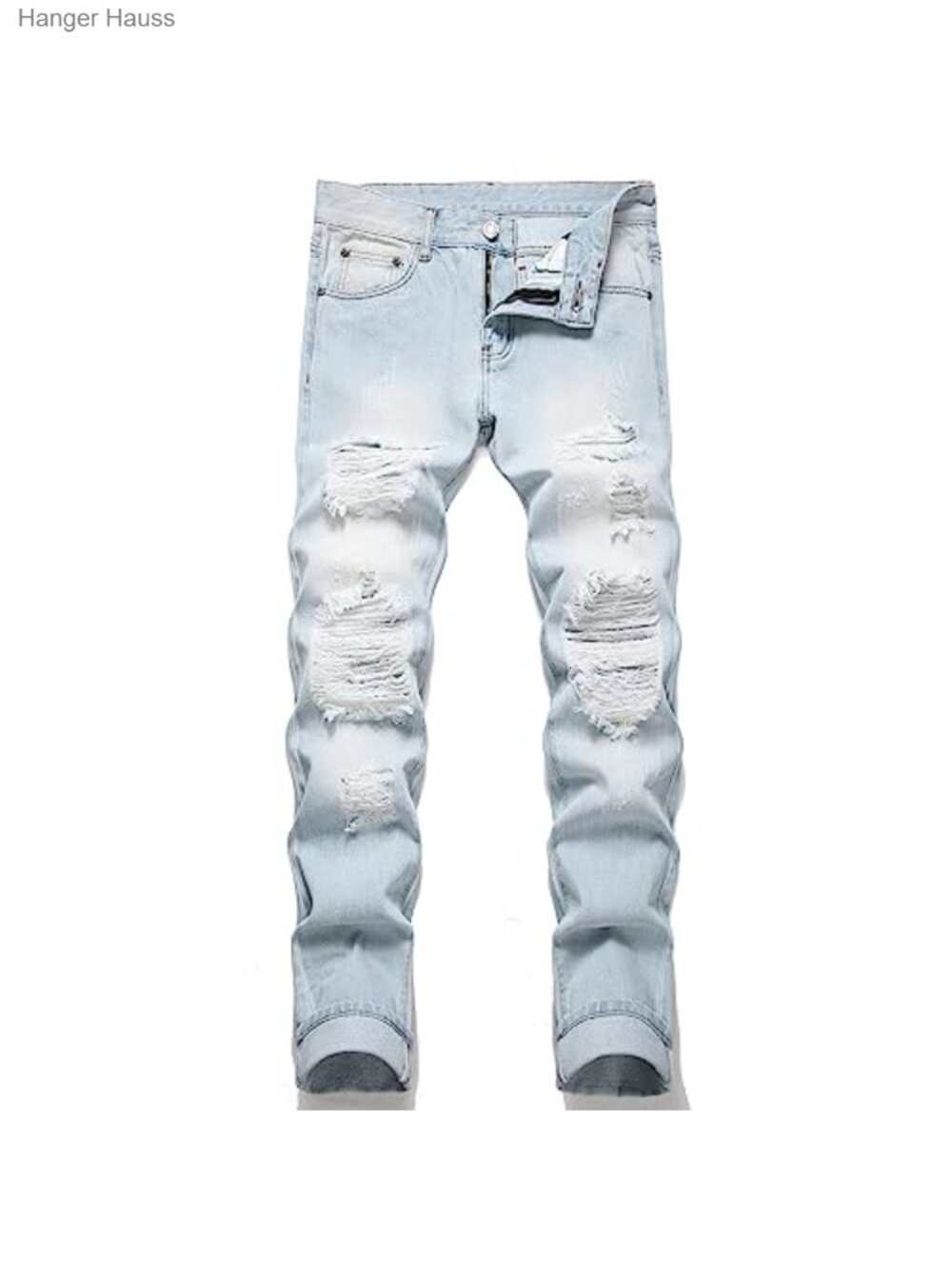Men's Ripped Slim Fit Straight Leg Denim Jeans High Rise Cotton